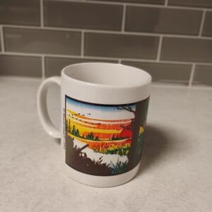retro 80s 'gone hunting' graphic coffee cup